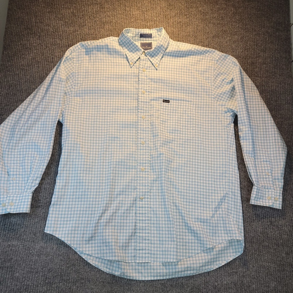 Faconnable Mens Button Front Collared Gingham Club Shirt Blue White Size XL